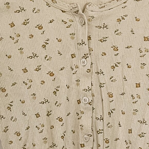 Doen Amelie Yellow Floral Pointelle Button Down Tee Top Shirt, Size XS - Picture 4 of 10